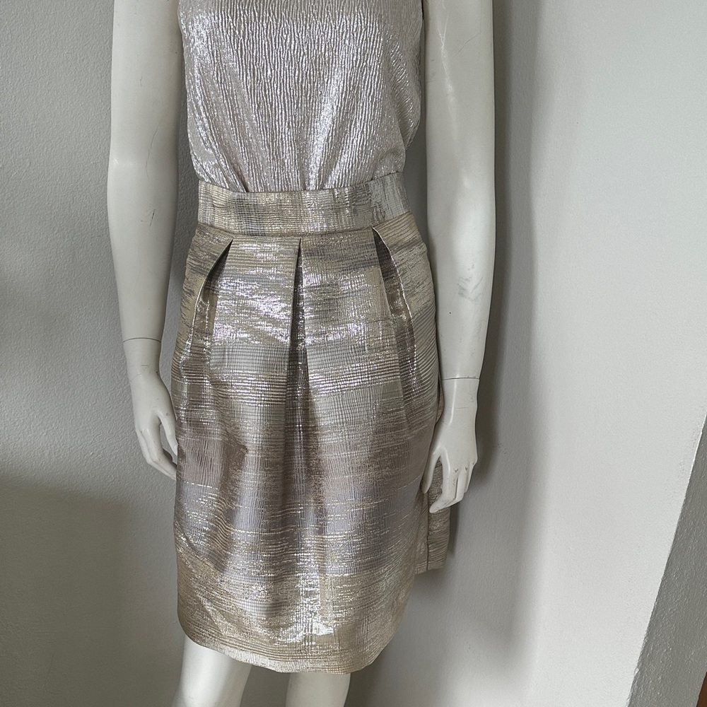Simply Styled Gold Silver Metallic Ombré Jacquard Pleated Skirt S Petite